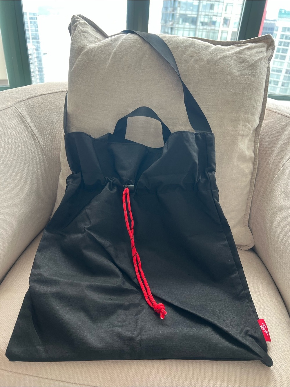 NWT Ray-Ban Black Tote with Red Drawstring